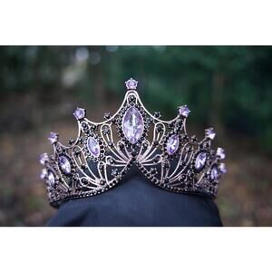 Tiered Purple Crystal Tiara Rose Gold Metal Bridal Crown Birthday Wedding